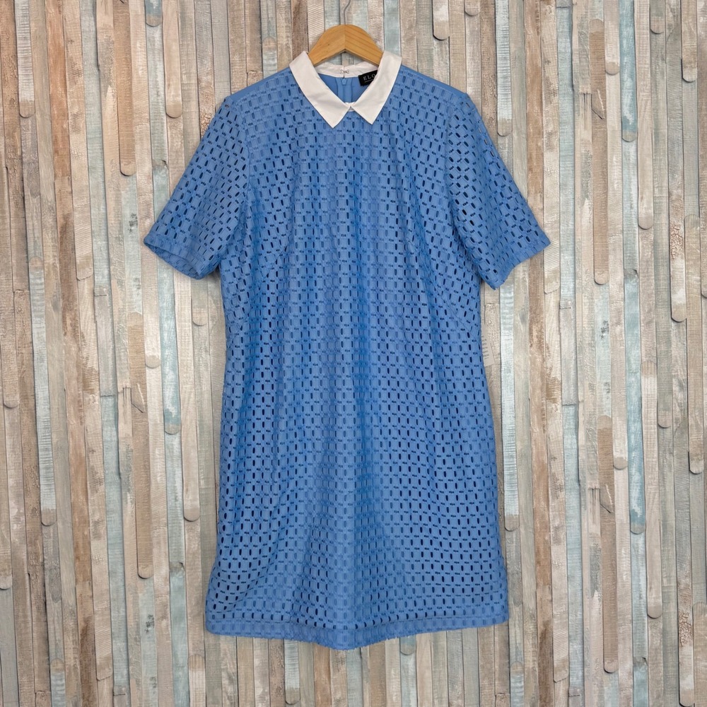 New Eloquii Blue Eyelet Lace Shift Dress Poplin Collar Collared Plus Size 18 NWT - Picture 3 of 11